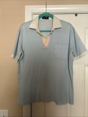 Men's Light Blue Polo with Contrast Collar and Pastel Placket - Countess Wara